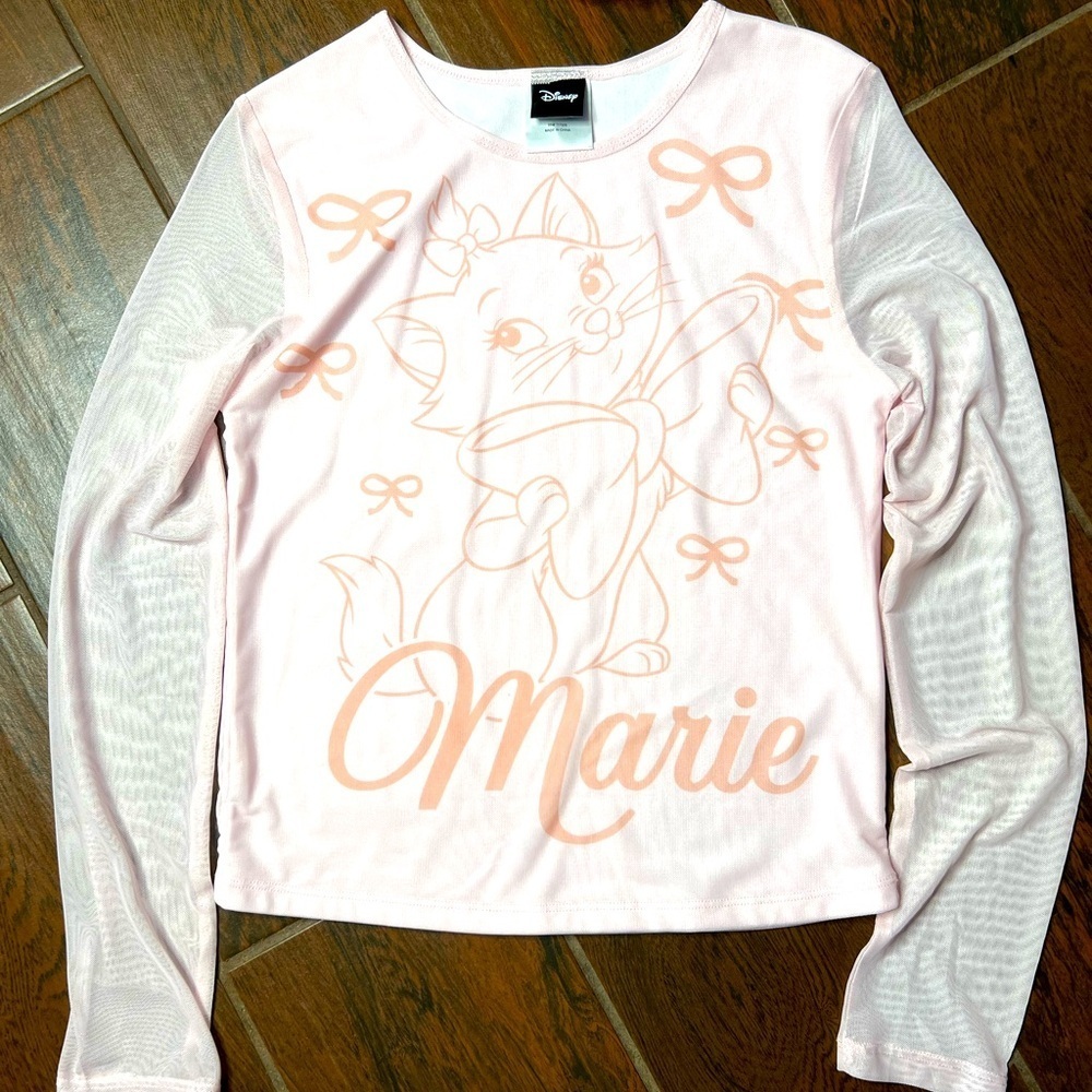 Disney Aristocats Marie Pink Long Sleeve Sheer Top - Picture 2 of 5